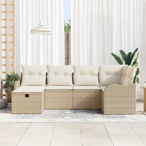vidaXL Conjunto de Sof&aacute; de Jardim 6 pcs bege e creme Rattan Sint&eacute;tico