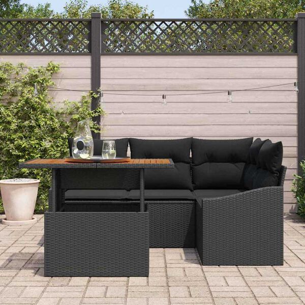 vidaXL Conjunto de Sof&aacute; de Jardim 5 pcs Preto Rattan Sint&eacute;tico