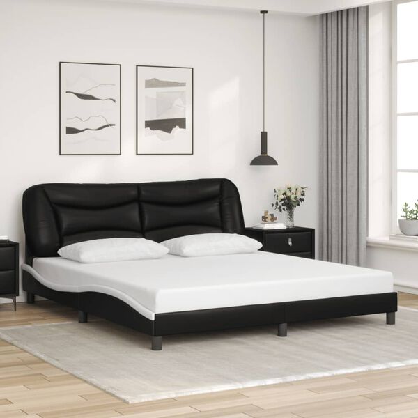 vidaXL Estrutura de cama sem colch&atilde;o Hvar couro artificial preto e branco
