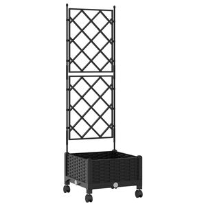 vidaXL Vaso de Jardim com Treli&ccedil;a e Rodas Preto 40 x 40 x 131,5 cm PP