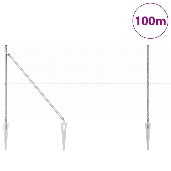 vidaXL Poste de Cerca Prateado 100 x 1 m (malha de 50 mm) A&ccedil;o