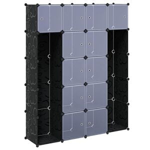 vidaXL Arm&aacute;rio pl&aacute;stico modular 14 gavetas 37x146x180,5cm preto branco