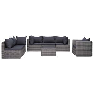 vidaXL 7 pcs sof&aacute;s de jardim c/ almofad&otilde;es+almofadas vime PE cinzento