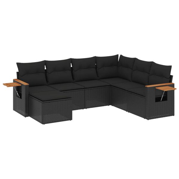 vidaXL 7 pcs conjunto de sof&aacute;s p/ jardim c/ almofad&otilde;es vime PE preto