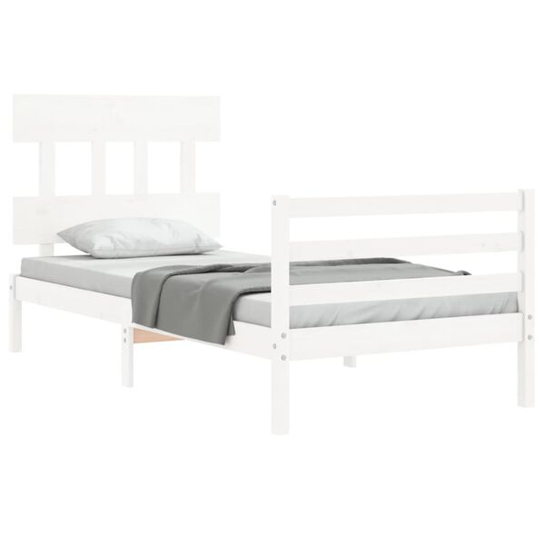 vidaXL Estrutura de cama com cabeceira 100x200cm madeira maci&ccedil;a branco
