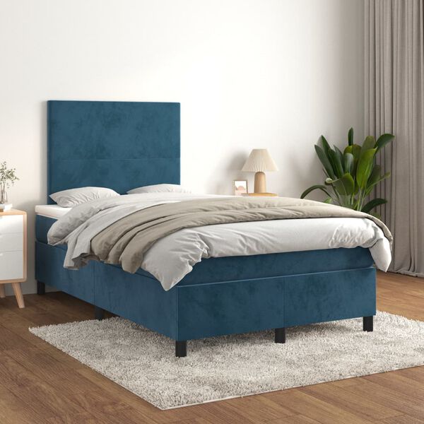 vidaXL Cama boxspring com colch&atilde;o 120x200 cm veludo azul-escuro