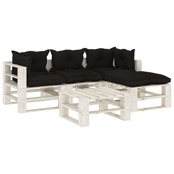 vidaXL 5 pcs conjunto lounge de jardim em paletes c/ almofad&otilde;es preto