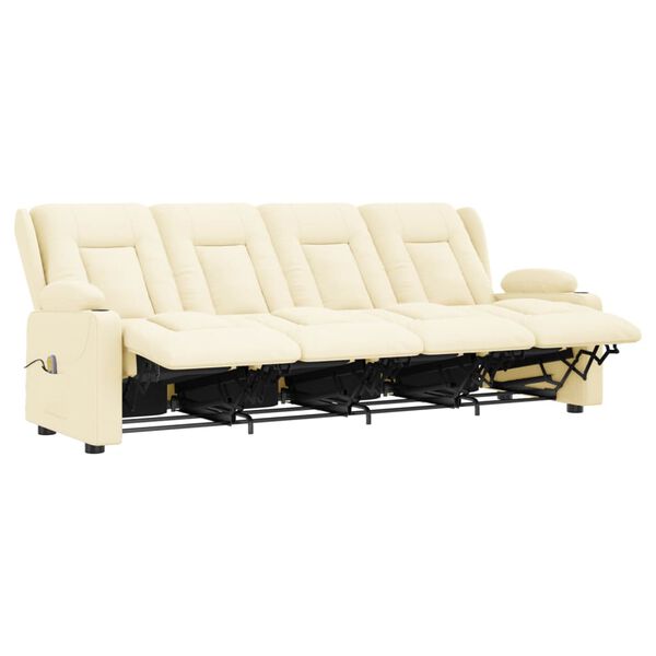 vidaXL Poltrona massagens 4 lug. reclinável sup. copo couro art. creme