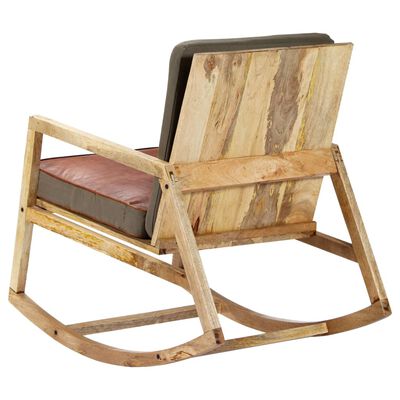 vidaXL Cadeira de baloiço couro genuíno e mangueira maciça castanho
