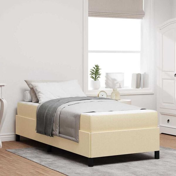 vidaXL Cama Box com colch&atilde;o Creme 90 x 190 cm tecido