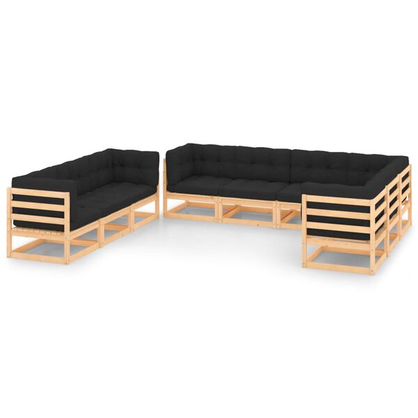 vidaXL 9 pcs conjunto lounge de jardim c/ almofad&otilde;es pinho maci&ccedil;o