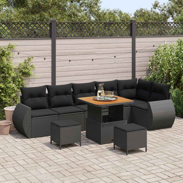 vidaXL Conjunto de Sof&aacute; de Jardim 9 pcs Preto Rattan de Polipropileno