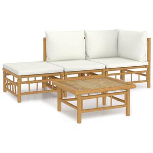 vidaXL 4 pcs conjunto lounge de jardim bambu c/ almofad&otilde;es branco nata