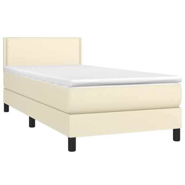 vidaXL Cama box spring c/ colch&atilde;o/LED 80x200 cm couro artificial creme