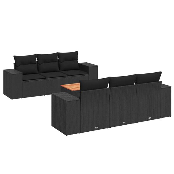 vidaXL 7 pcs conjunto de sof&aacute;s p/ jardim c/ almofad&otilde;es vime PE preto