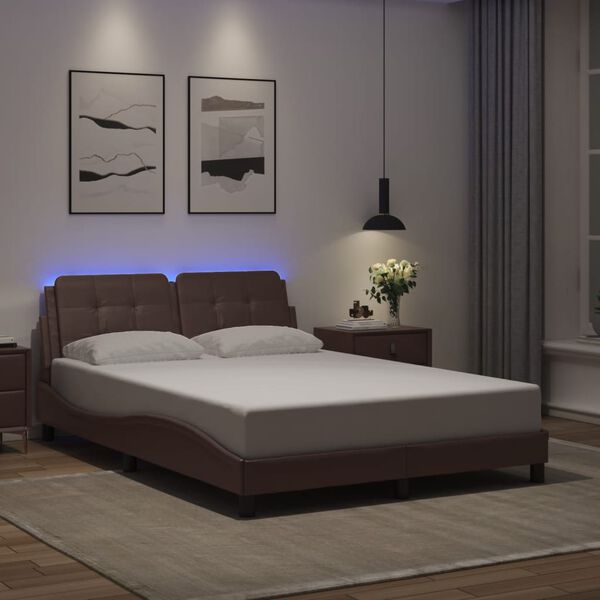 vidaXL Estrutura de cama com LED sem colch&atilde;o Zadar 120x200cm castanho