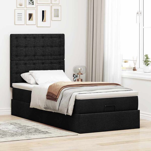 vidaXL Cama otomana com colch&atilde;o 100x200 cm tecido preto