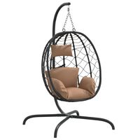vidaXL Cadeira forma ovo c/ almofadão vime PE/aço cinza-acastanhado