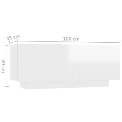 vidaXL Mesa-de-cabeceira 100x35x40 cm aglomerado branco brilhante