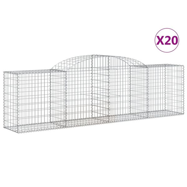 vidaXL Cestos gabião arqueados 20pcs 300x50x80/100cm ferro galvanizado