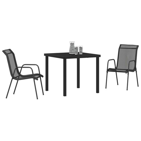 vidaXL Conjunto de Jantar para Jardim 3 pcs Preto Textileno e a&ccedil;o
