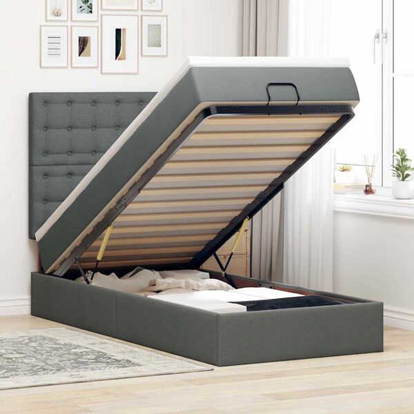 vidaXL Estrutura cama otomana colch&atilde;o 80x200 cm tecido cinzento escuro