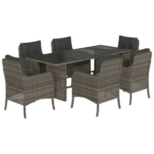 vidaXL 7 pcs conjunto de jantar p/ jardim c/ almofad&otilde;es vime PE cinza