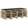 vidaXL 13 pcs conjunto de jantar p/ jardim com almofad&otilde;es vime PE bege