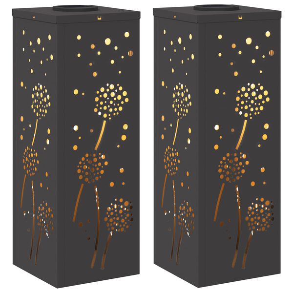 vidaXL Luz Solar LED de Caminho 2 pcs Preto A&ccedil;o Laminado a Frio