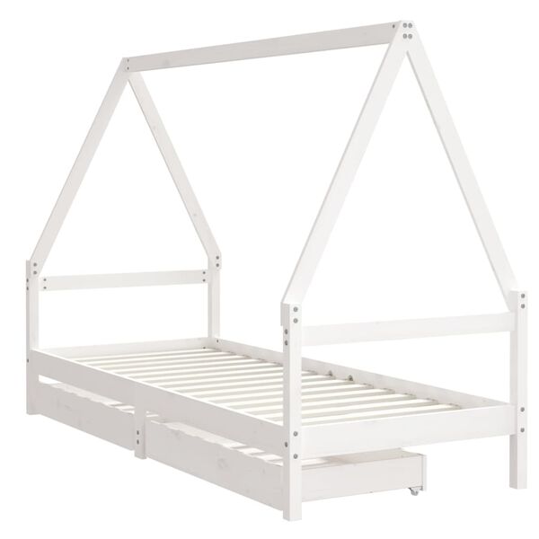 vidaXL Estrutura cama infantil c/ gavetas 80x200cm pinho maci&ccedil;o branco