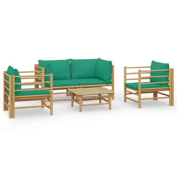 vidaXL 5 pcs conjunto lounge de jardim bambu c/ almofad&otilde;es verdes