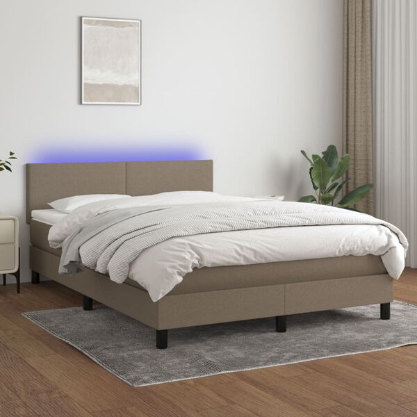 vidaXL Cama box spring colch&atilde;o/LED 140x190cm tecido cinza-acastanhado