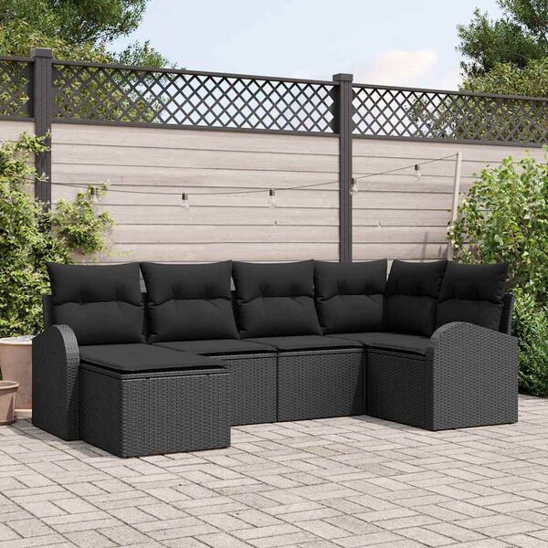 vidaXL Conjunto de Sof&aacute; de Jardim 6 pcs Preto vime PE