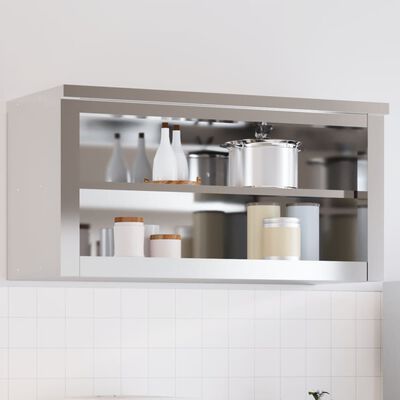 vidaXL Armário de parede para cozinha com prateleira aço inoxidável