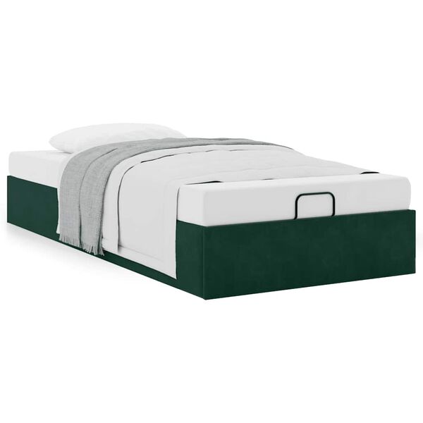 vidaXL Ottoman Bed Frame Sem Colch&atilde;o Verde Escuro 100x200 cm Veludo
