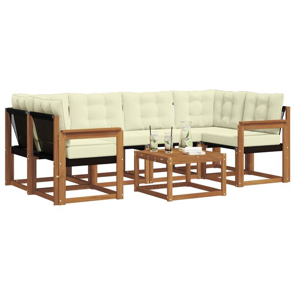 vidaXL Conjunto de Sof&aacute;s para Exterior 7 pcs Natural e Creme