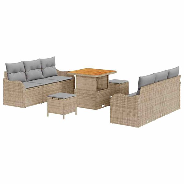 vidaXL Conjunto de Sof&aacute; de Jardim 9 pcs Bege e Cinza Claro