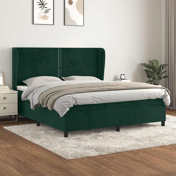 vidaXL Cama com molas/colch&atilde;o 180x200 cm veludo verde-escuro