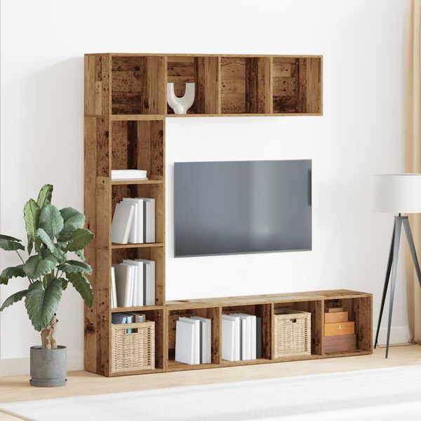 vidaXL Livro Armários 3 pcs derivados de madeira madeira velha