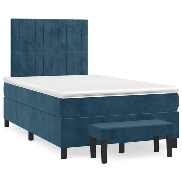 vidaXL Cama boxspring com colch&atilde;o 120x190 cm veludo azul-escuro