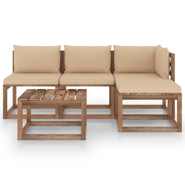 vidaXL 5pcs conj. lounge paletes jardim c/ almofad&otilde;es pinho impregnado