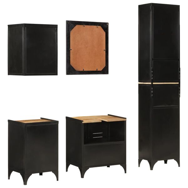 vidaXL 5 pcs conj. m&oacute;veis p/ casa de banho ferro e mangueira maci&ccedil;a