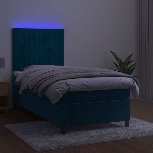 vidaXL Cama box spring c/ colch&atilde;o/LED 100x200 cm veludo azul-escuro