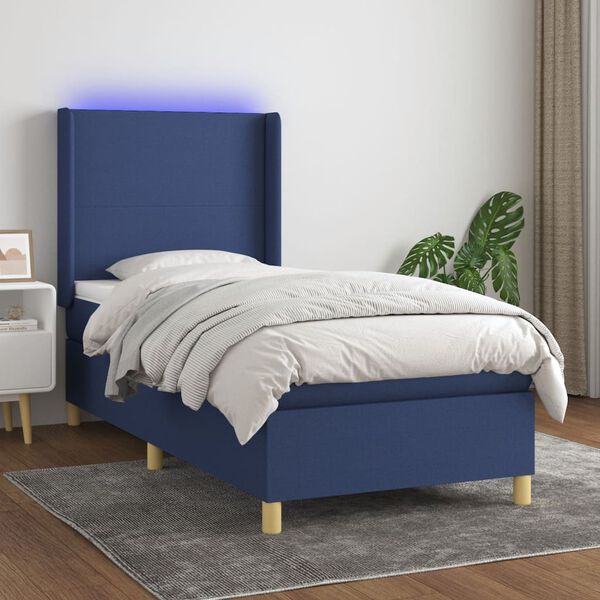 vidaXL Cama box spring c/ colch&atilde;o e LED 80x200 cm tecido azul