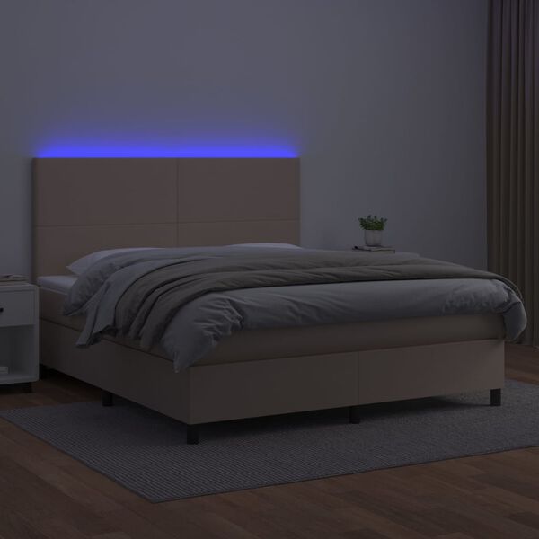 vidaXL Cama box spring c/colch&atilde;o/LED 160x200cm couro artif. cappuccino