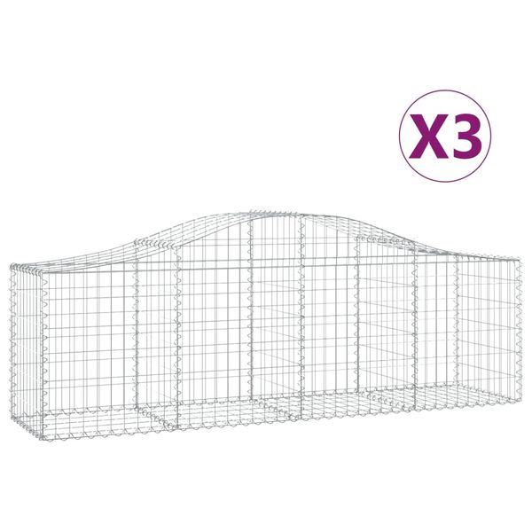 vidaXL Cestos gabião arqueados 3 pcs 200x50x60/80 cm ferro galvanizado