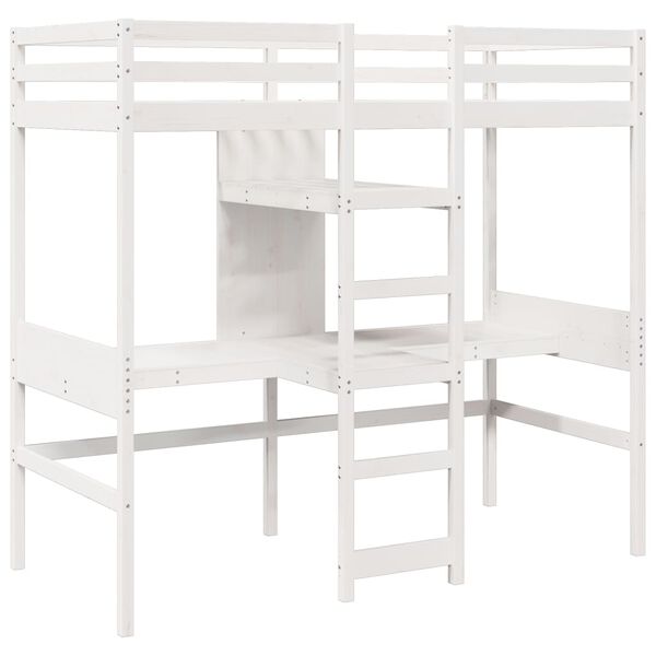 vidaXL Cama alta sem colch&atilde;o 90x190 cm pinho maci&ccedil;o branco