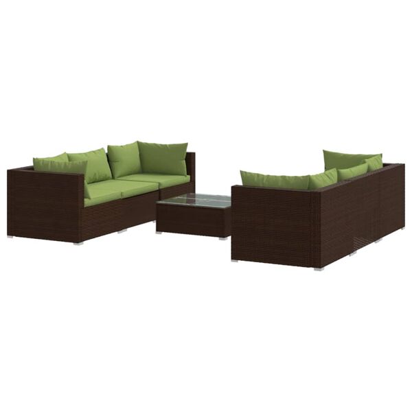 vidaXL 7 pcs conjunto lounge jardim c/ almofad&otilde;es vime PE castanho