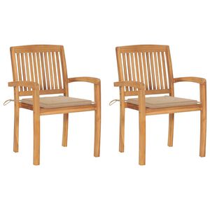 vidaXL Cadeiras de jardim c/ almofad&otilde;es beges 2 pcs teca maci&ccedil;a