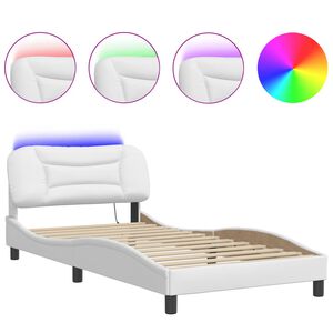 vidaXL Estrutura de cama com LED sem colch&atilde;o Hvar 100x203 cm branco